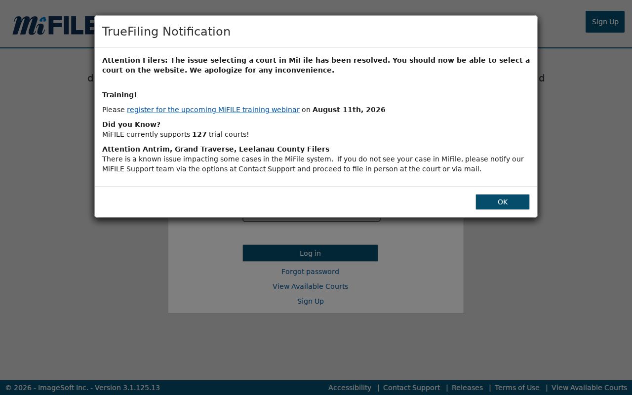 Huron County civil court docket TrueFiling access route
