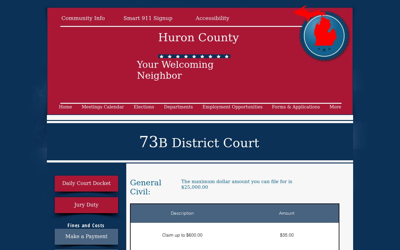 Huron County civil court docket fee information for civil records