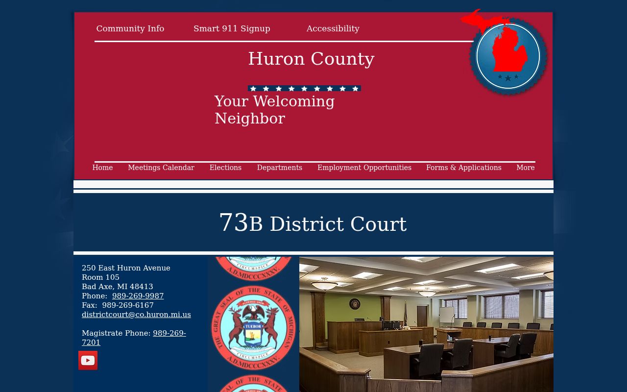 Huron County court docket information from the 73B District Court page