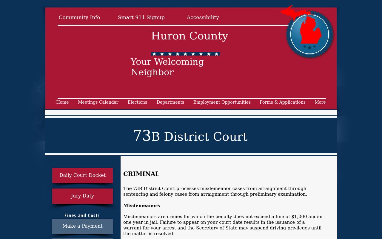 Huron County criminal court docket information from the 73B criminal division