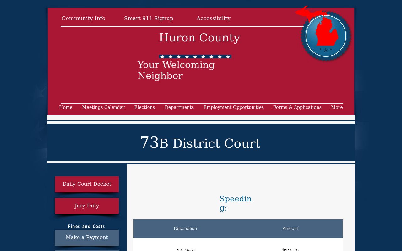 Huron County traffic court records and local fee schedule
